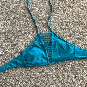 Blue halter swimsuit top